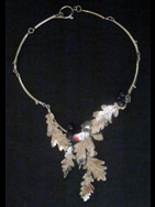 Necklace: silver oak twigs and oak leaves