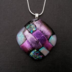 Square dichroic glass pendant in shades of mauve
